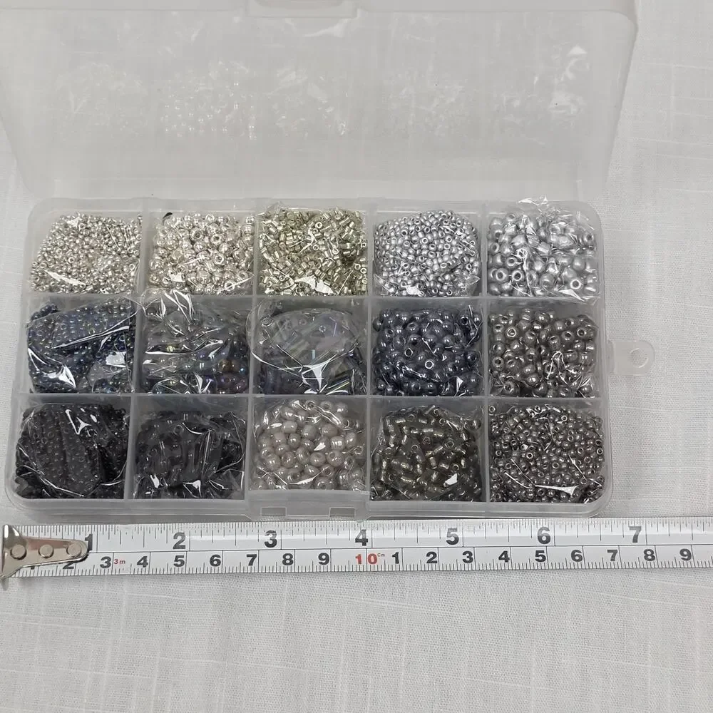 Mixed Jewelry Making Bead Assortment in Organizer Case Glass Plastic Metallic